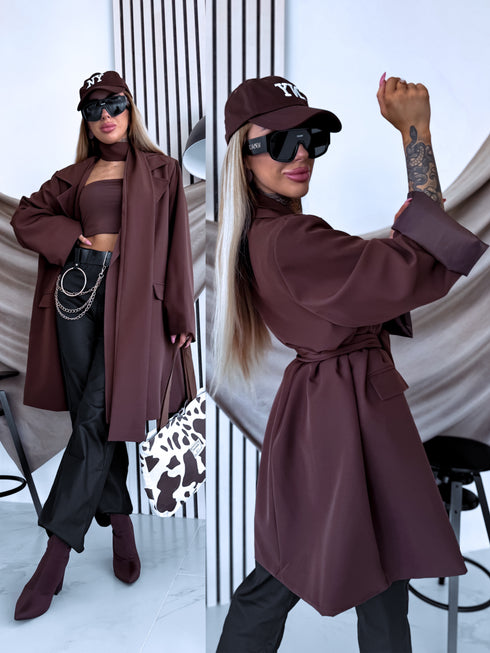 LIELIZMĒRA pagarinėta žakete + diržas "MAPLE 65150" - CHOCO